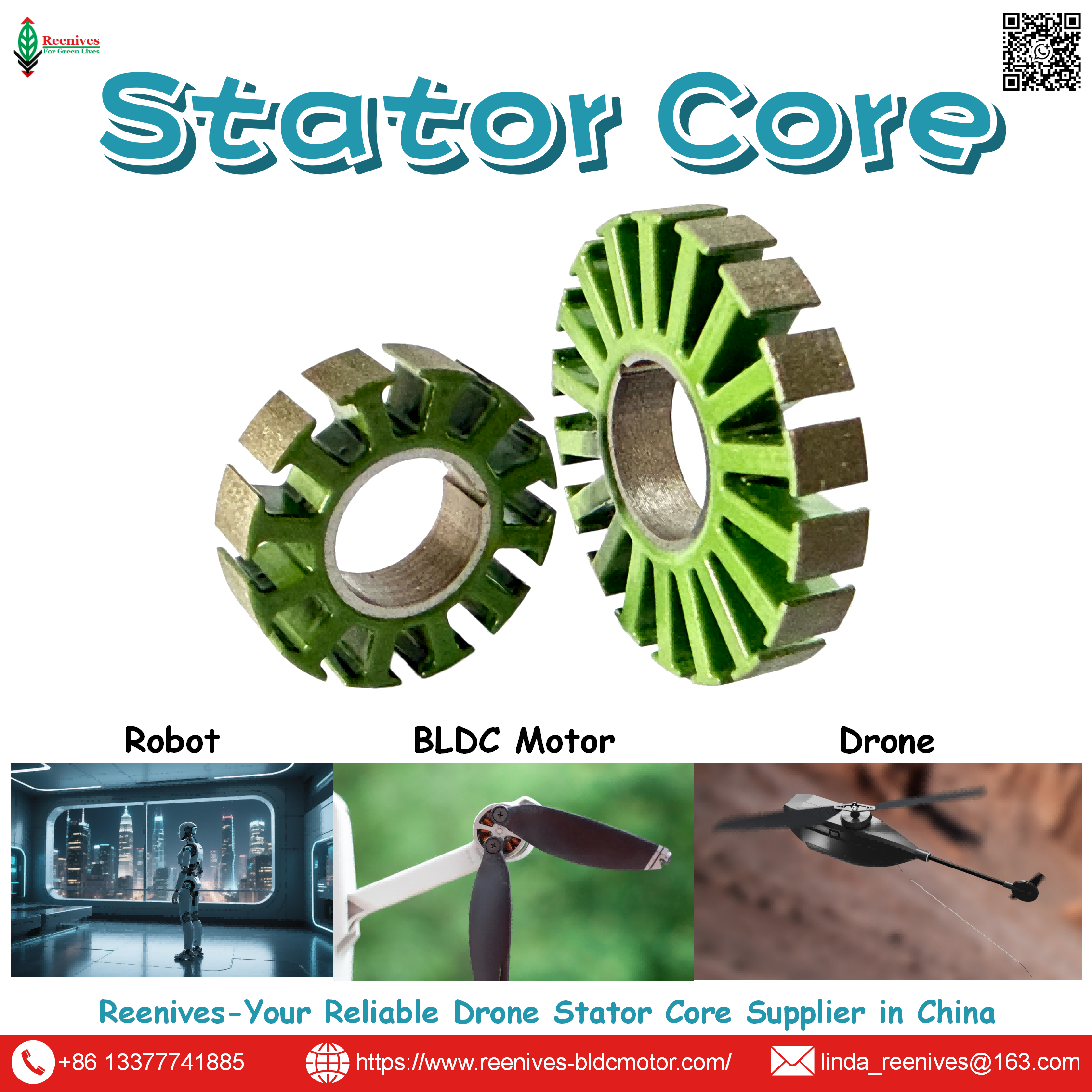 Motor stator rotor by Reenives — matched precision cores, low core loss, epoxy coated. Free samples.